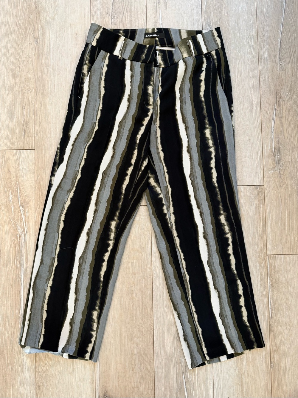 Cambio Black, Gray & Cream Striped Pants
